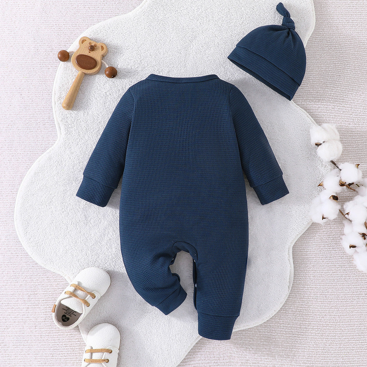 New Three-Color Chinese Clothing Grid Onesie Baby Long Sleeve Solid Color Clothing Climbing Clothes Children's Clothing