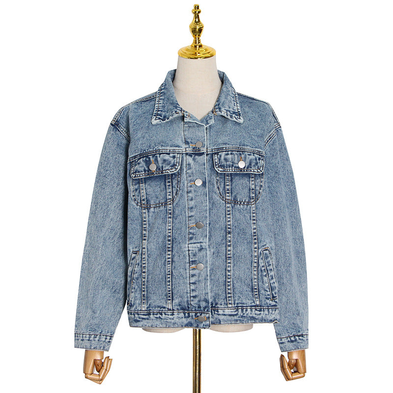 Slim Retro Blue Denim Coat Women New Spring Fashion Personality Design Sense Lapel Coat Women