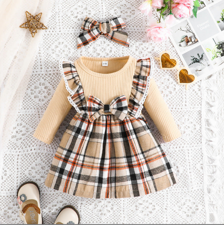 Girls' Long-Sleeved Dress Autumn Winter Children's Christmas Plaid Skirt Baby Baby Red Skirt A-Line Skirt