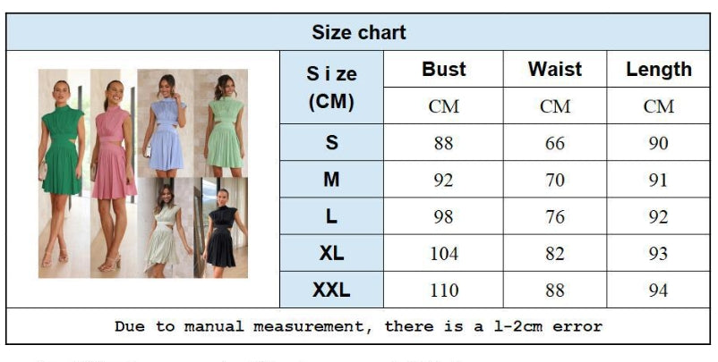 Solid Color Sweet Summer Style Waist Waist Stand Collar Exposed Waist Short Dress