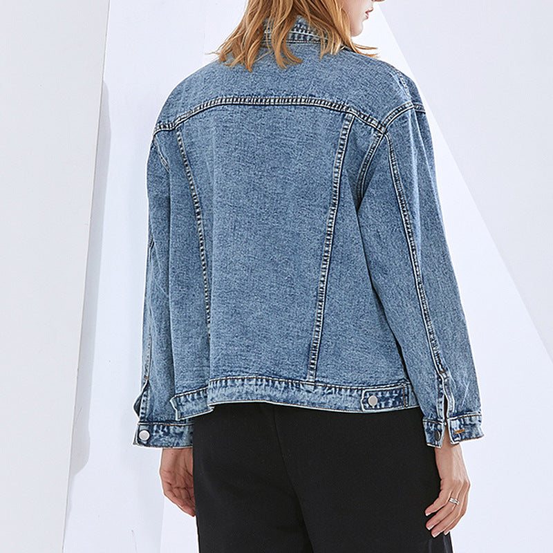 Slim Retro Blue Denim Coat Women New Spring Fashion Personality Design Sense Lapel Coat Women