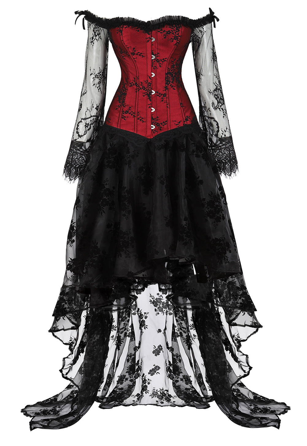 Lace Mesh Flat Shoulder Long Sleeve Floor-length Shapewear for Court Ladies Separate Suit