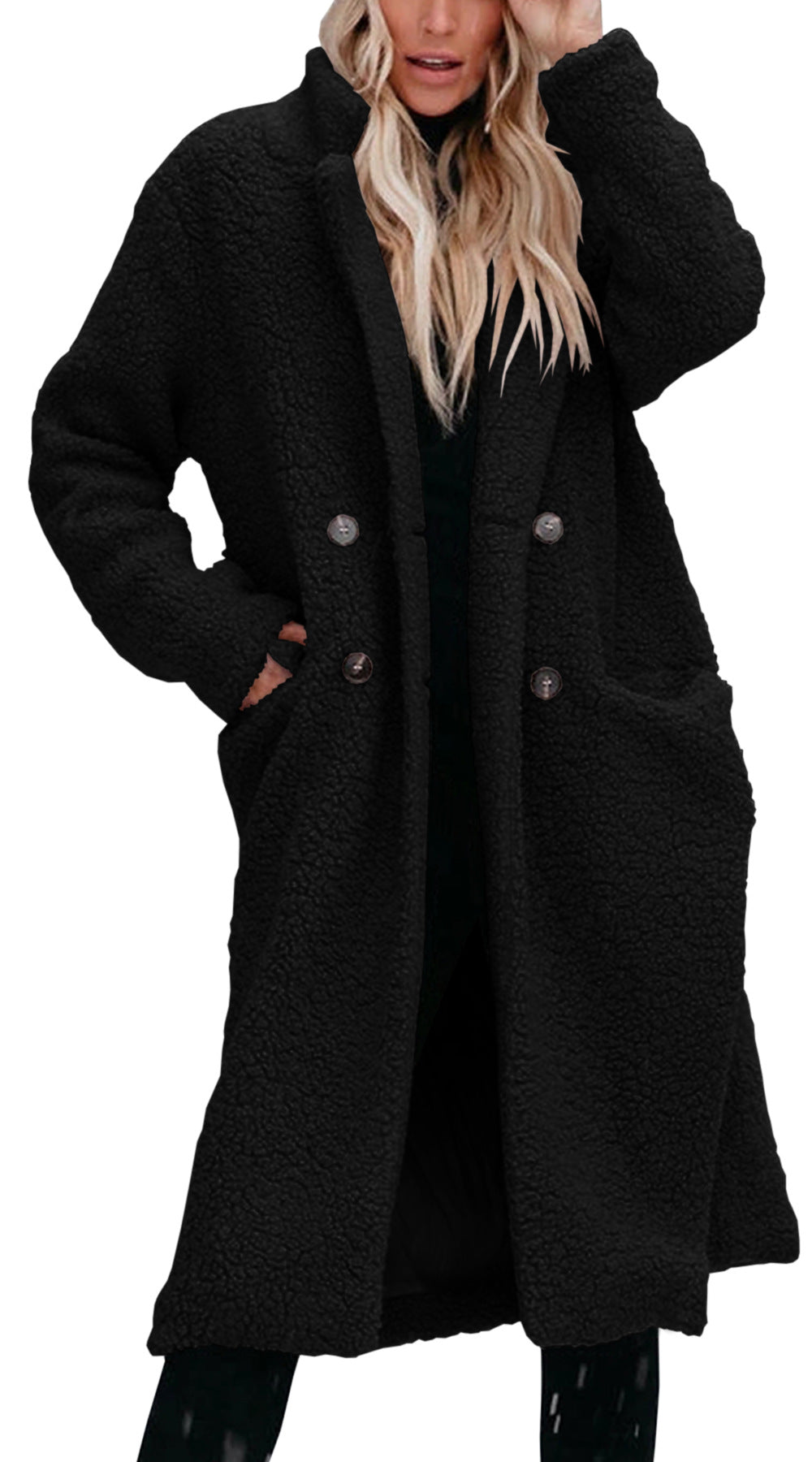 Stay Cozy and Stylish in Winter with our Long-Sleeved Lapel Plush Top Women's Coat