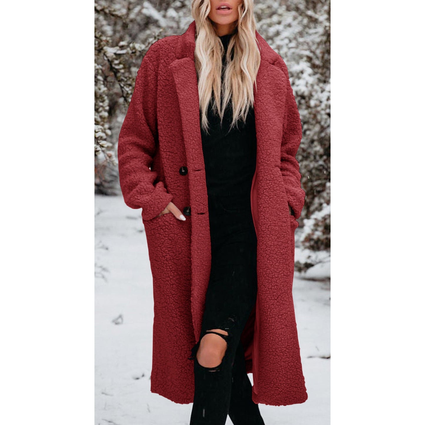 Stay Cozy and Stylish in Winter with our Long-Sleeved Lapel Plush Top Women's Coat