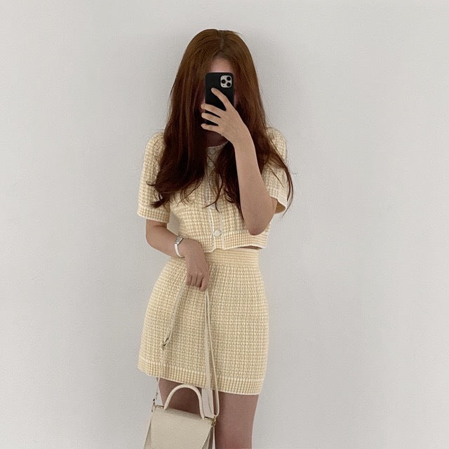 Summer Sweater Cardigan Jacket + Knit Skirt Set: Fashionable and Versatile Outfit for Stylish Warmth!
