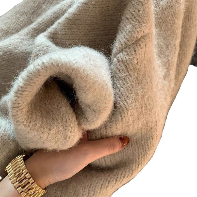 Lazy Wind Soft Waxy Knitted Coat Autumn And Winter New Outside With Gentle Mid-Length Women's Sweater