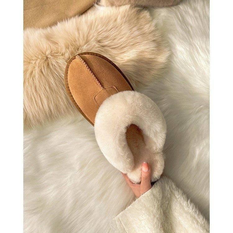New fluffy slippers women wear fur one wrapped head snow boots 2023 winter new slip-on warm cotton slippers