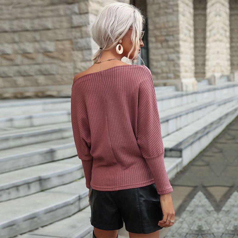 Early Autumn Casual Women's Fashion Solid Color Long-Sleeved One-Shoulder Knitwear