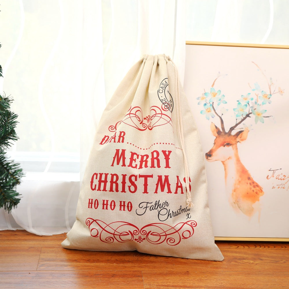 New Large Printed Linen Backpack Bunches Christmas Gift Bag Candy Bag Christmas Apple Bag Accessories
