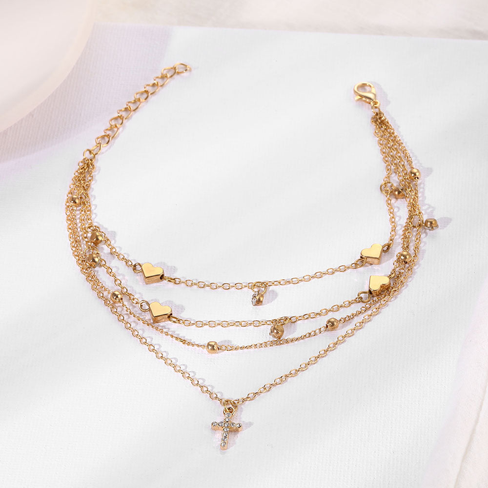 5 pcs New Love Cross Anklet Set Female Niche Fashion Light Luxury High Sense Anklet