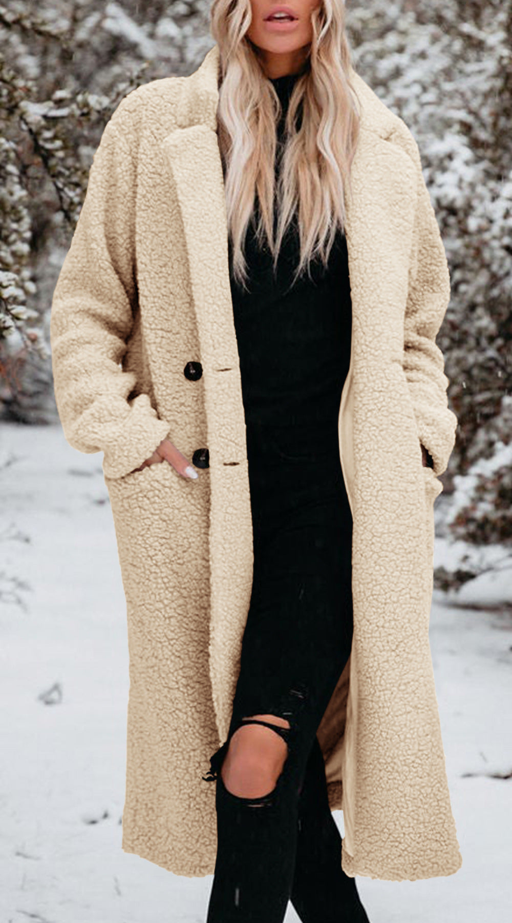 Stay Cozy and Stylish in Winter with our Long-Sleeved Lapel Plush Top Women's Coat