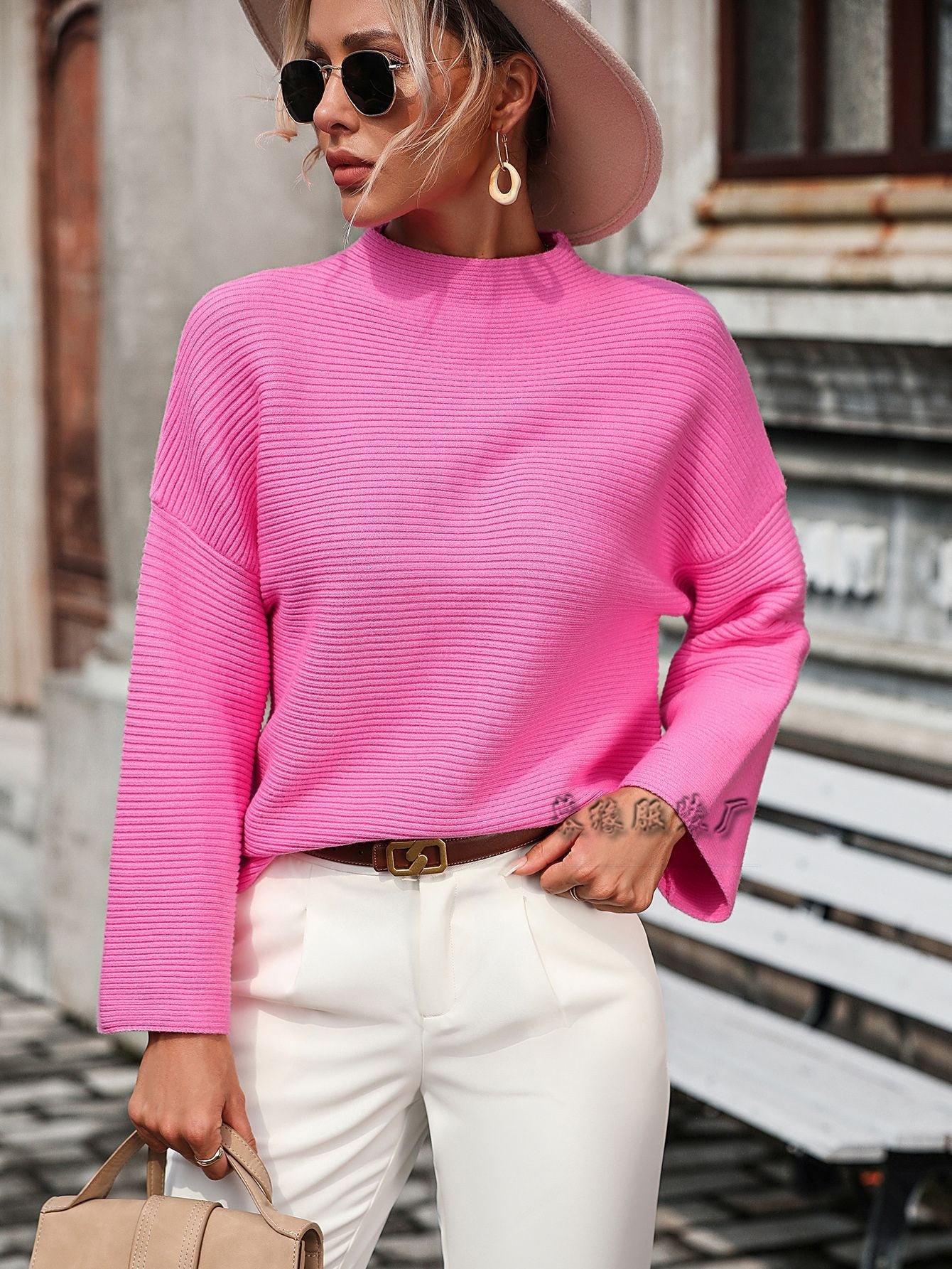New Autumn And Winter Pullover Loose Women's Sweater Nine-Minute Sleeve Solid Color Sweater Woman