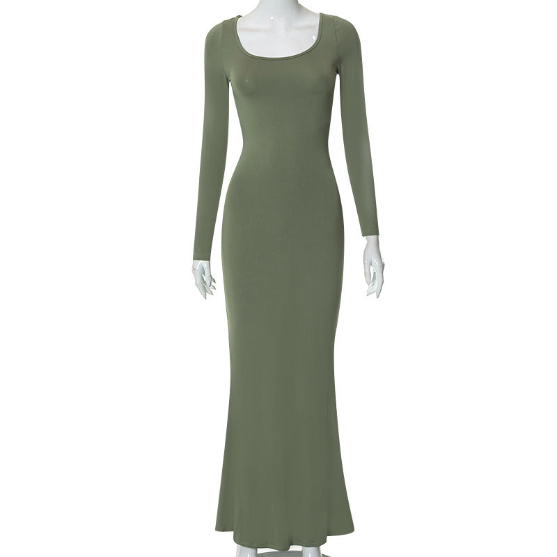 Casual Long-Sleeved High-Waisted Slim-Fit Halter Dress
