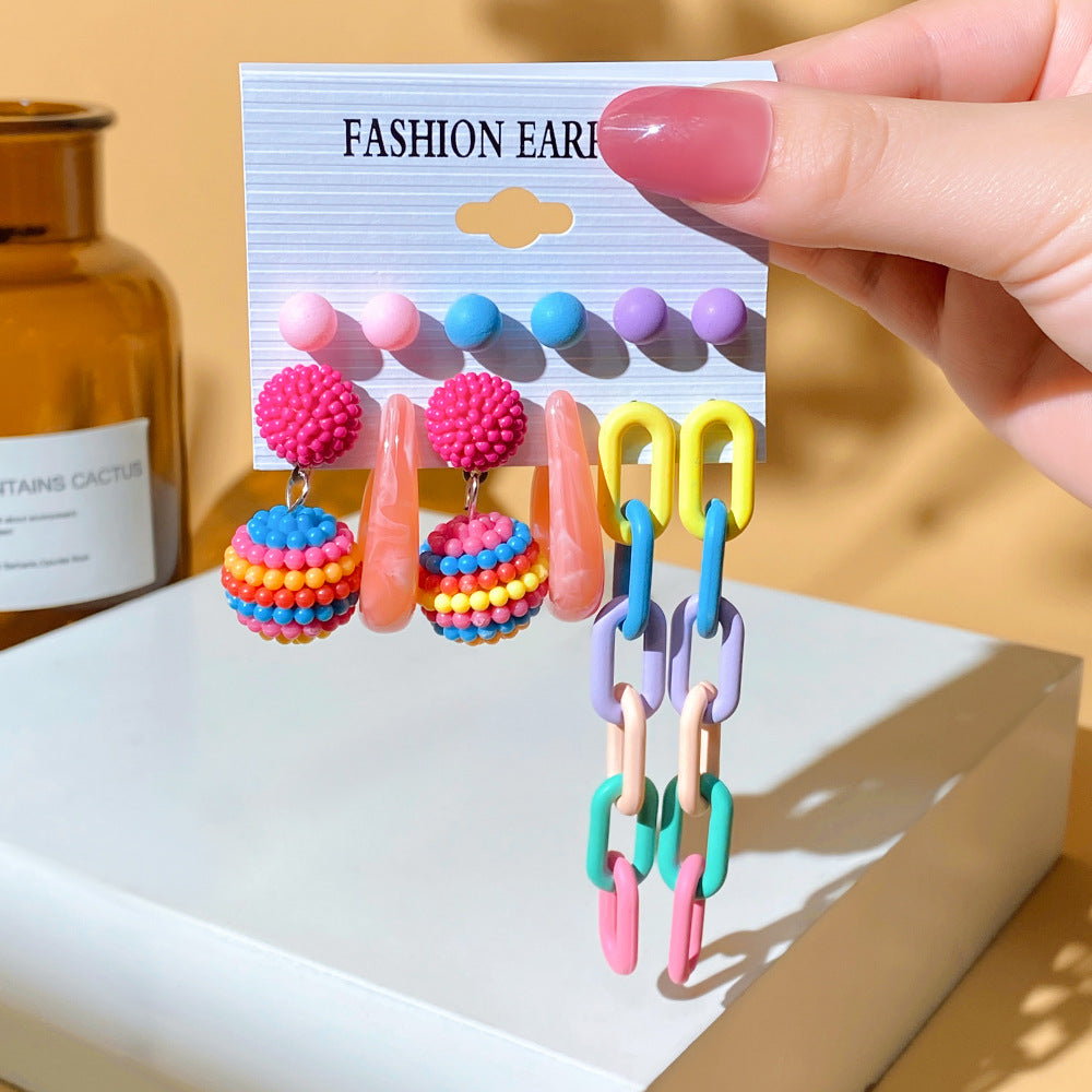 5 set New Resin Earrings Set For Women Retro Geometric Pearl Earrings 6-pairs one Set Combination