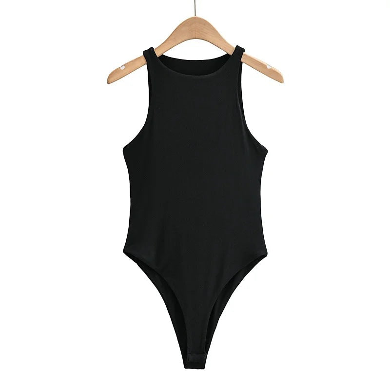 Summer Crew Neck Stretch Slim-Fit Sleeveless Bottom Jumpsuit Women's Skinny Double Layer One-Piece Vest