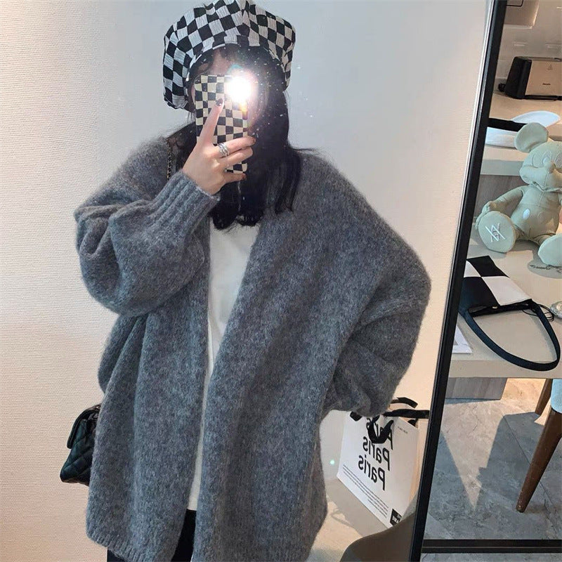 Lazy Wind Soft Waxy Knitted Coat Autumn And Winter New Outside With Gentle Mid-Length Women's Sweater