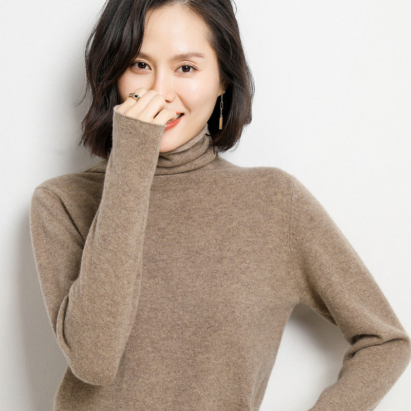 100% Pure Woolen Sweater Women Pile Collar In Autumn And Winter With Cashmere Sweater Western-Style Turtleneck Top Knitted Base