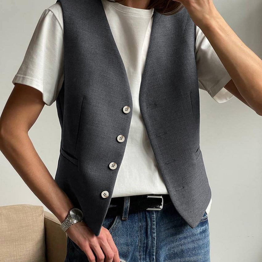 Summer New Neutral Minimalist Grey Sleeveless Vest Suit Fashion Two-Piece Suit For Women