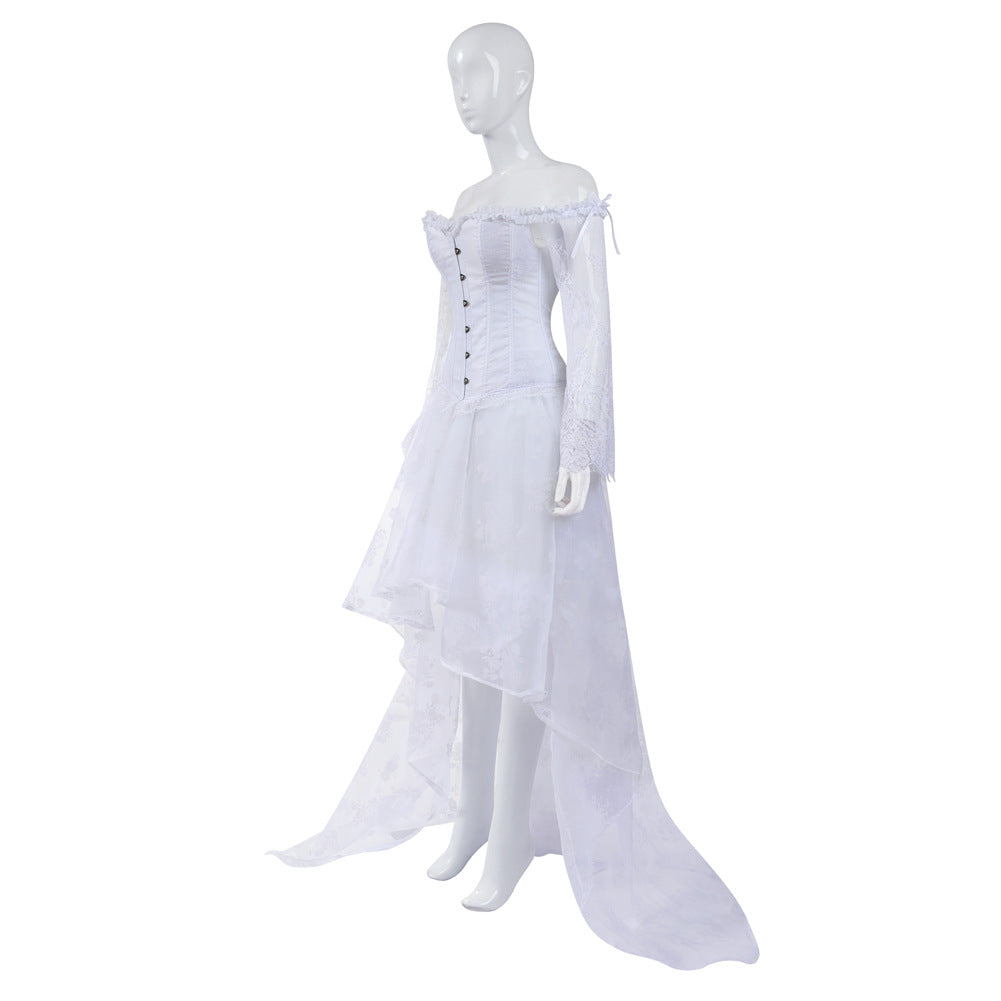 Lace Mesh Flat Shoulder Long Sleeve Floor-length Shapewear for Court Ladies Separate Suit