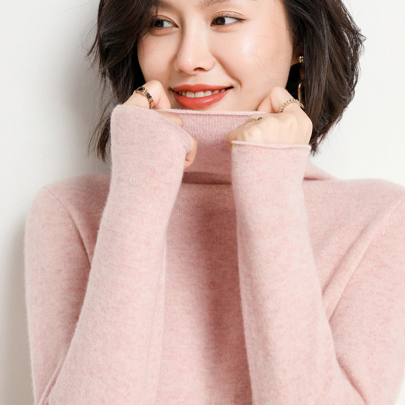 100% Pure Woolen Sweater Women Pile Collar In Autumn And Winter With Cashmere Sweater Western-Style Turtleneck Top Knitted Base