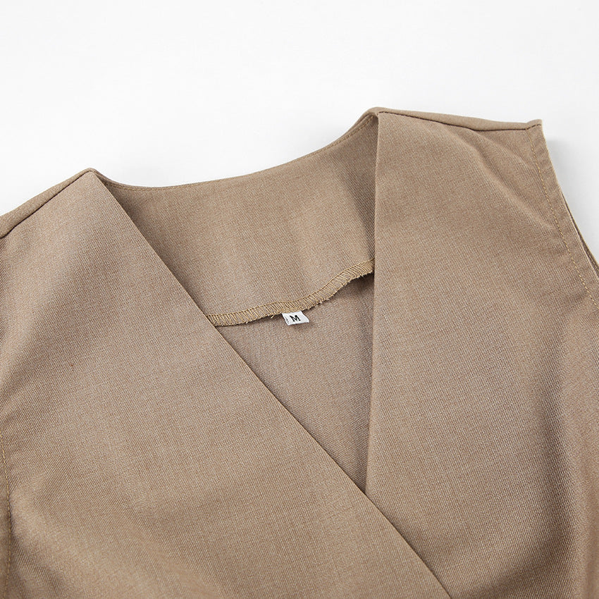 Summer New Neutral Minimalist Grey Sleeveless Vest Suit Fashion Two-Piece Suit For Women