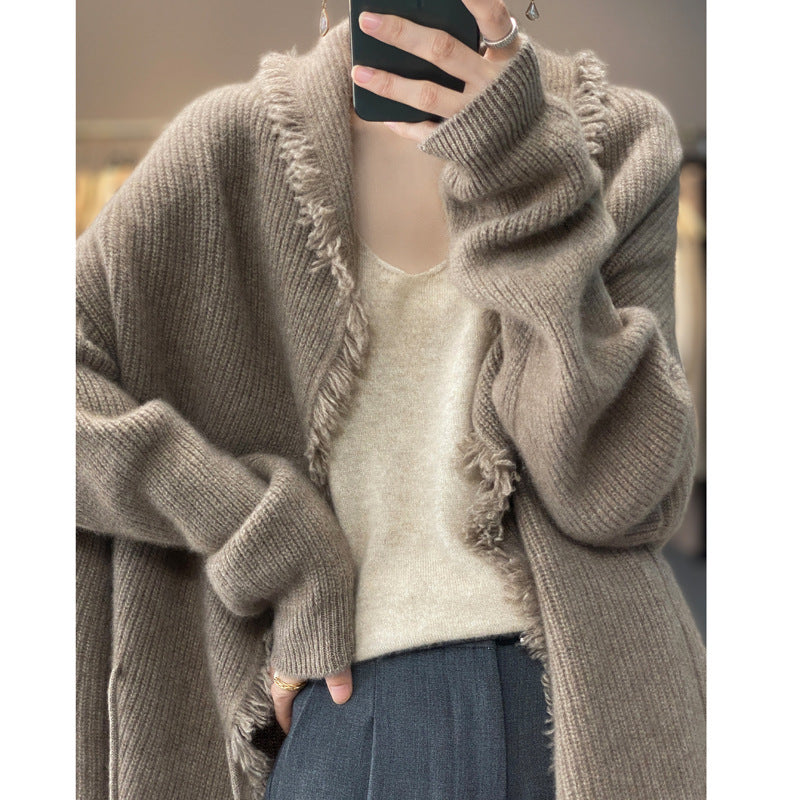 Women's New Autumn Temperament High-End Thickened Shawl Unbuttoned 100 Cashmere Sweater Coat