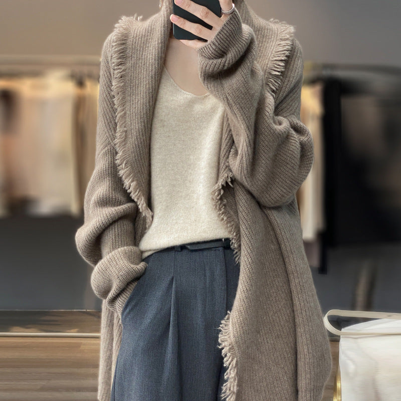 Women's New Autumn Temperament High-End Thickened Shawl Unbuttoned 100 Cashmere Sweater Coat