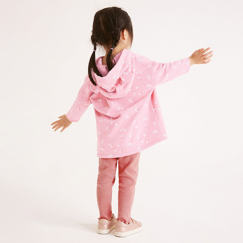 Autumn New Girls' Hoodie Long Sleeve Pure Cotton Children's Suit Pants Solid Color Trouser Suit