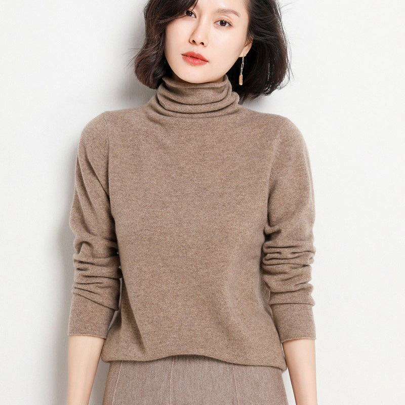 100% Pure Woolen Sweater Women Pile Collar In Autumn And Winter With Cashmere Sweater Western-Style Turtleneck Top Knitted Base