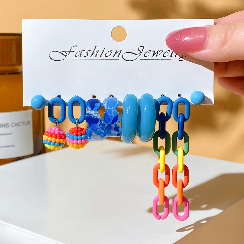 5 set New Resin Earrings Set For Women Retro Geometric Pearl Earrings 6-pairs one Set Combination