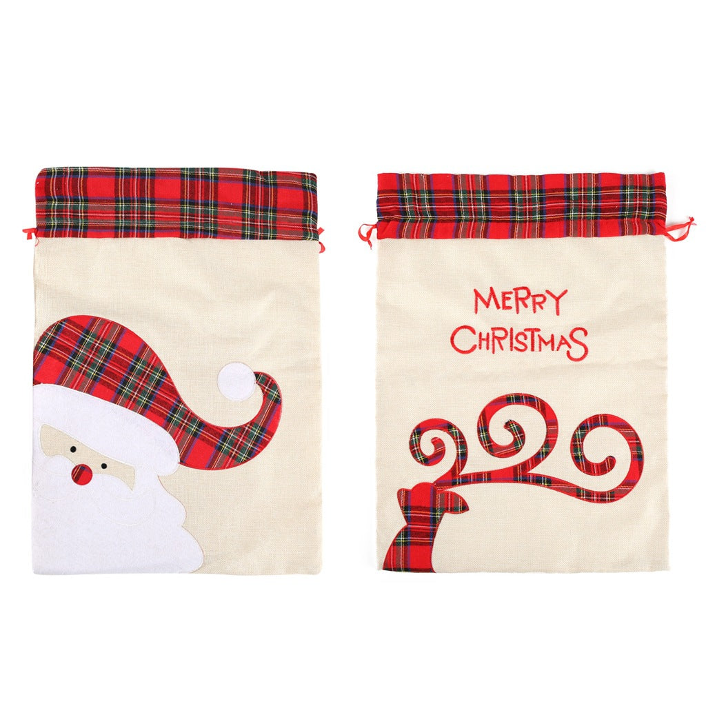 New Linen Old Elk Christmas Gift Bag Tote Christmas Gift Bag Drawstring Bundle Pocket Decoration