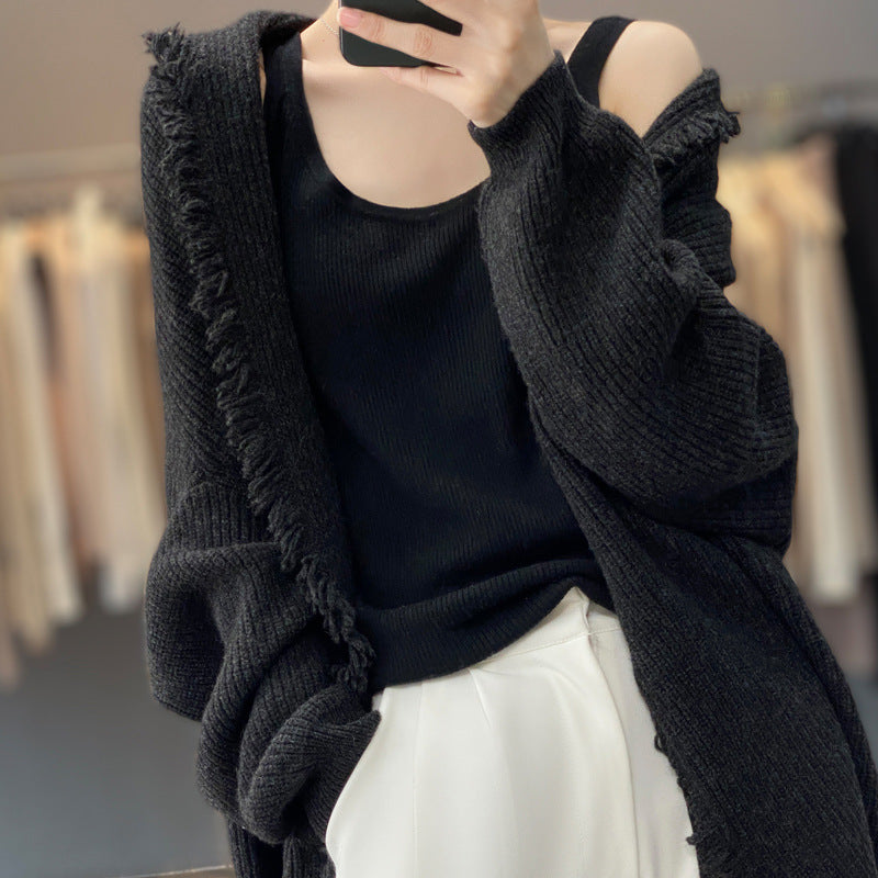 Women's New Autumn Temperament High-End Thickened Shawl Unbuttoned 100 Cashmere Sweater Coat