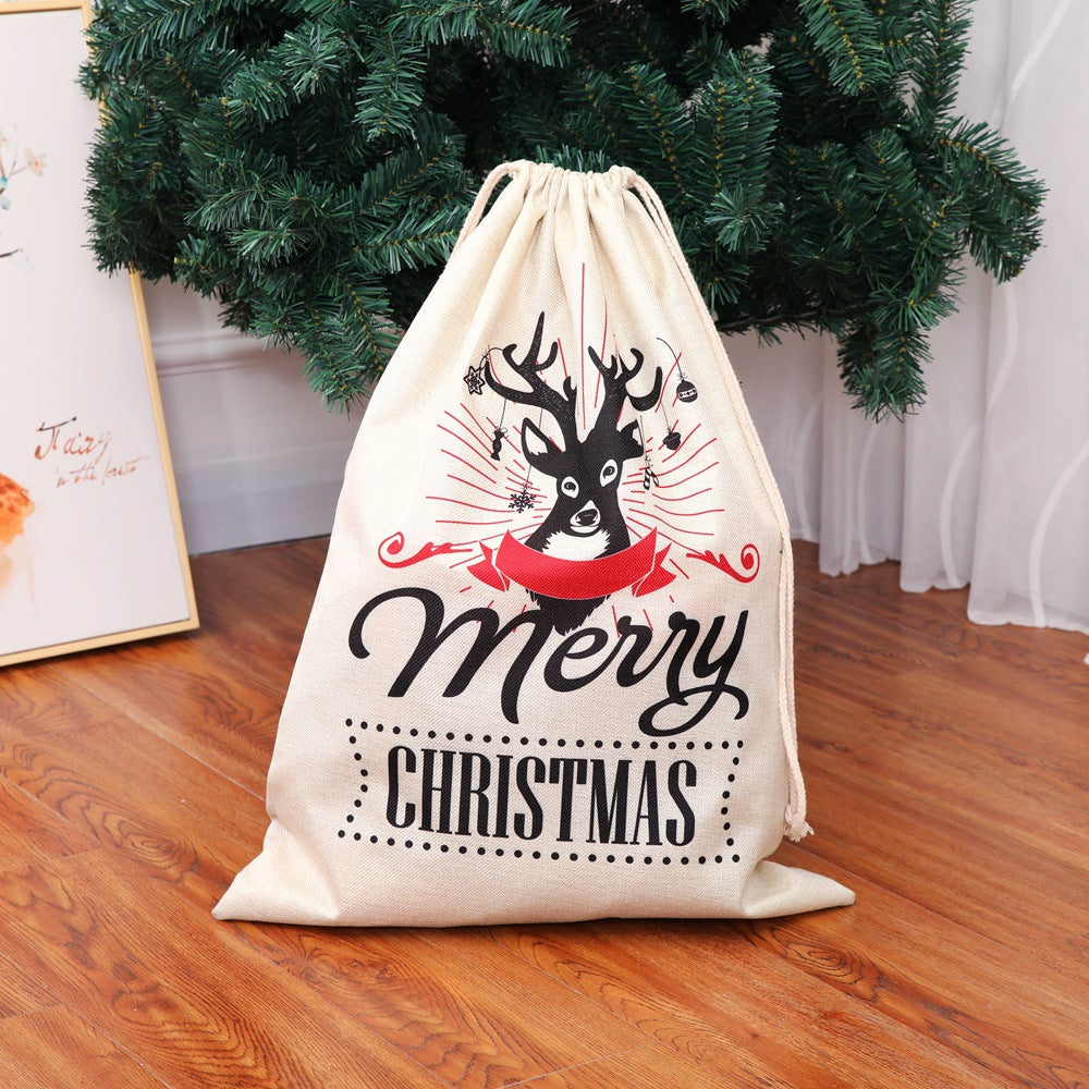 New Large Printed Linen Backpack Bunches Christmas Gift Bag Candy Bag Christmas Apple Bag Accessories