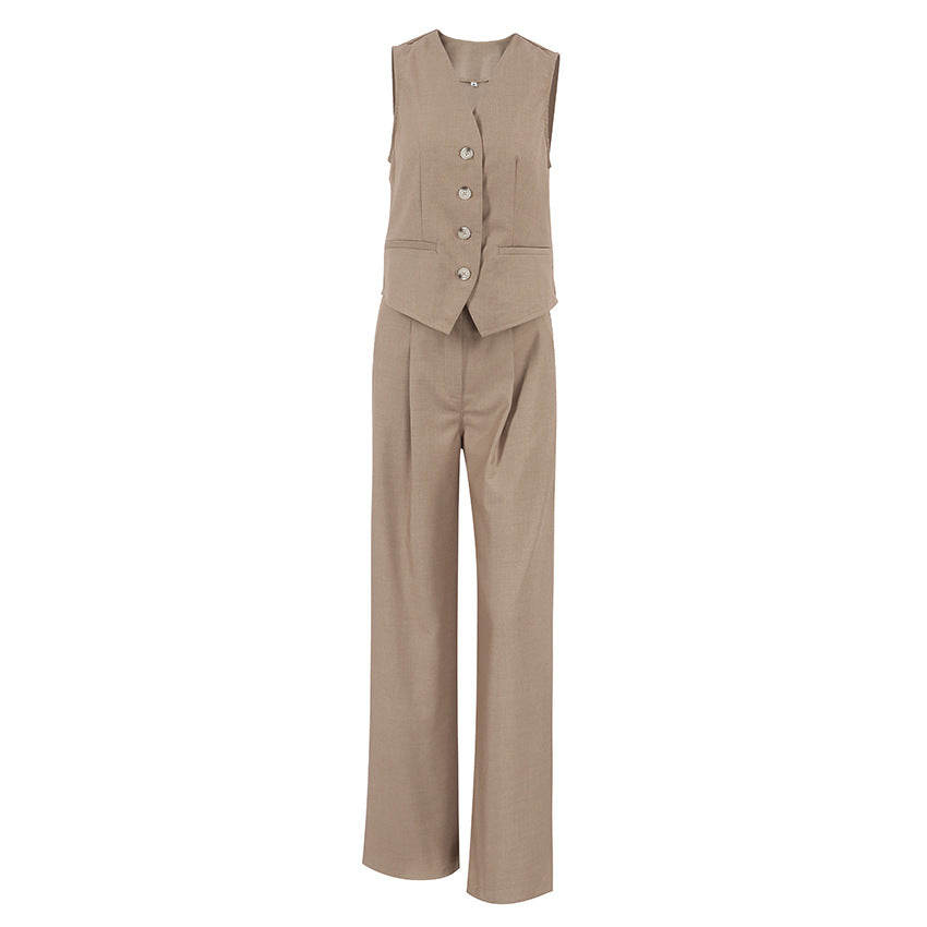 Summer New Neutral Minimalist Grey Sleeveless Vest Suit Fashion Two-Piece Suit For Women