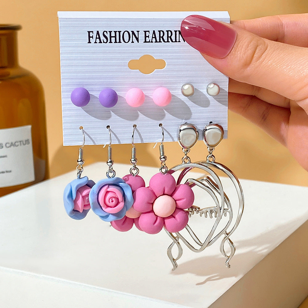 5 set New Resin Earrings Set For Women Retro Geometric Pearl Earrings 6-pairs one Set Combination