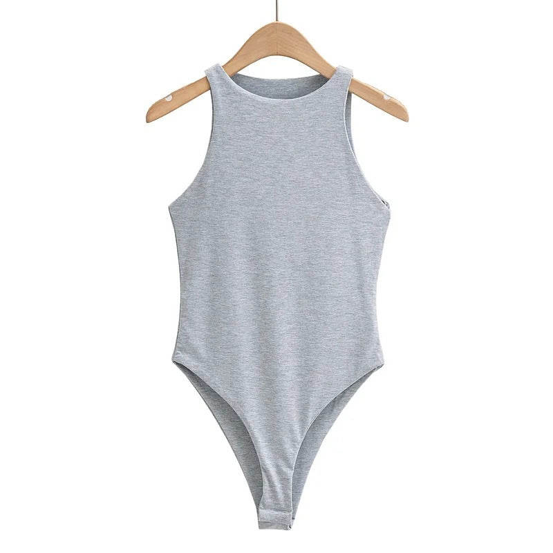 Summer Crew Neck Stretch Slim-Fit Sleeveless Bottom Jumpsuit Women's Skinny Double Layer One-Piece Vest