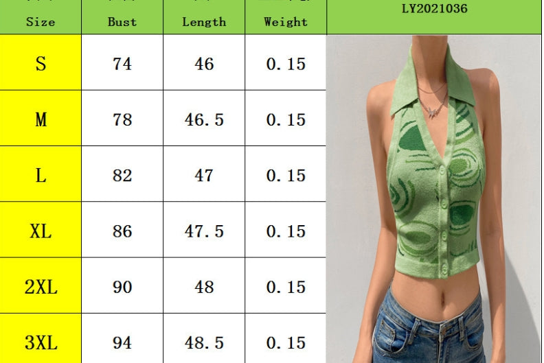 Spring Summer Irregular Pattern Halter Neck Sexy Top Halter Cardigan Sweater Back