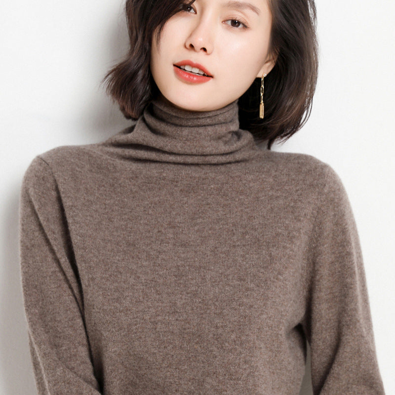 100% Pure Woolen Sweater Women Pile Collar In Autumn And Winter With Cashmere Sweater Western-Style Turtleneck Top Knitted Base
