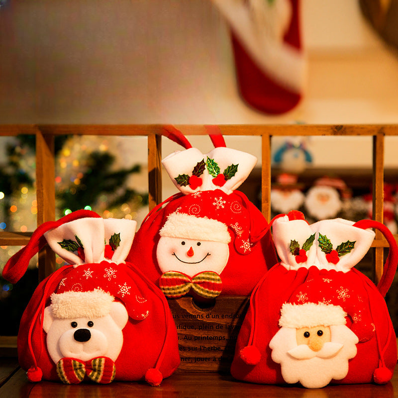 Christmas Decorations Christmas Backpack Cloth Bag Flannelette Gift Bag Old Man Snowman Gift Christmas Candy Bag