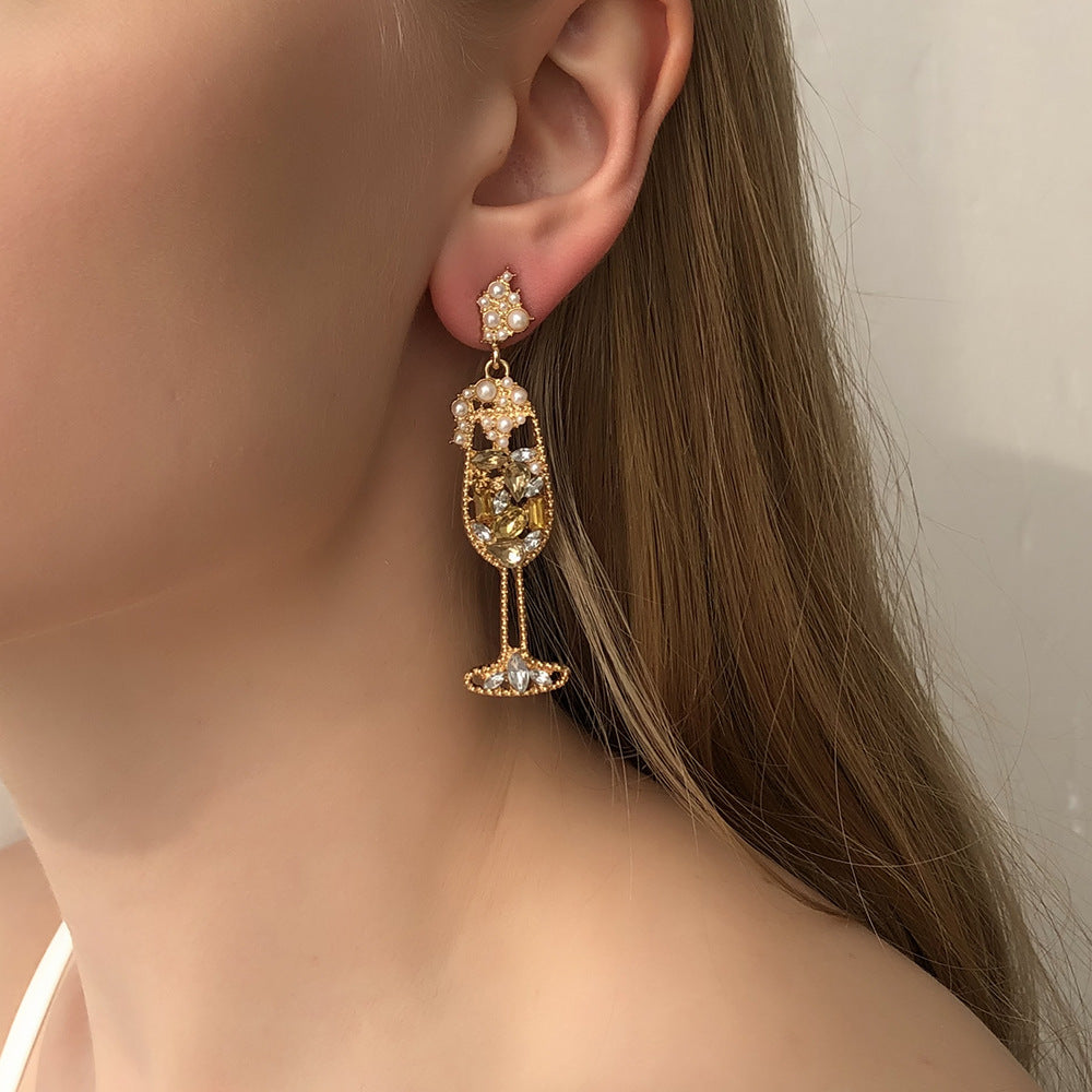 Fashion New Personality Trend Tall Cup Earrings Creative Design Geometric Diamond Earrings