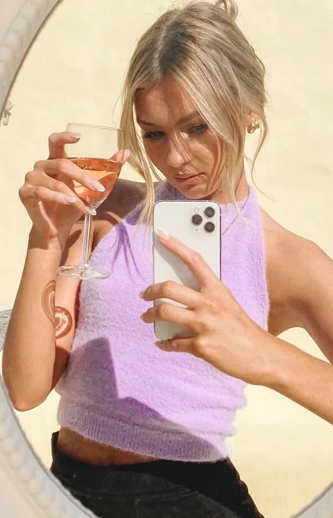 New Hottie Sexy Slim-Fit Halter With Strappy Fleece Tank Top With Halter Knit Halter Back