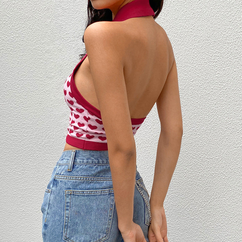 Spring Summer Irregular Pattern Halter Neck Sexy Top Halter Cardigan Sweater Back