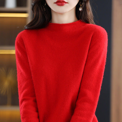 100% Pure Woolen Sweater Women Pile Collar In Autumn And Winter With Cashmere Sweater Western-Style Turtleneck Top Knitted Base