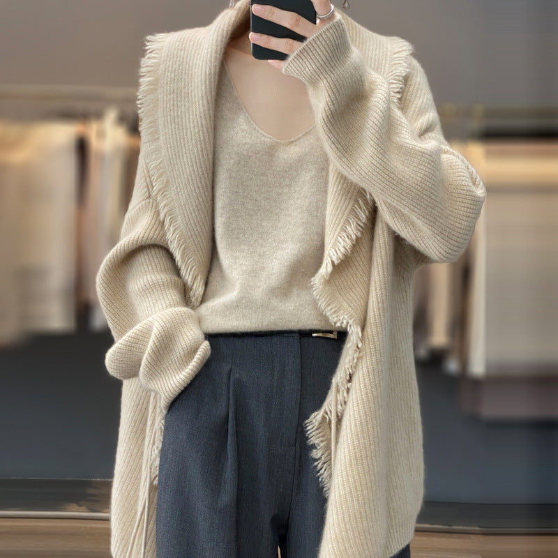 Women's New Autumn Temperament High-End Thickened Shawl Unbuttoned 100 Cashmere Sweater Coat