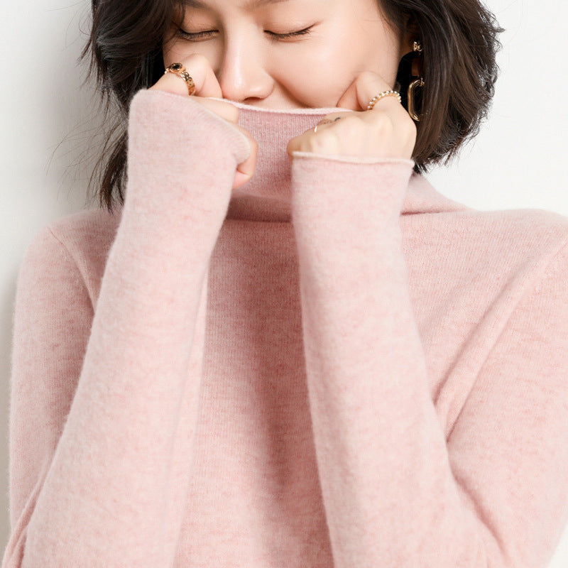 100% Pure Woolen Sweater Women Pile Collar In Autumn And Winter With Cashmere Sweater Western-Style Turtleneck Top Knitted Base