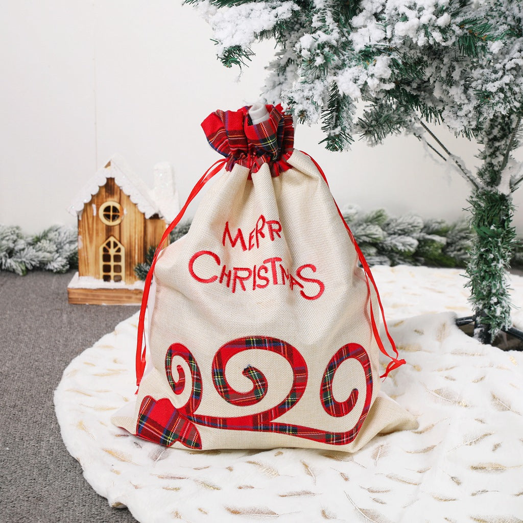 New Linen Old Elk Christmas Gift Bag Tote Christmas Gift Bag Drawstring Bundle Pocket Decoration
