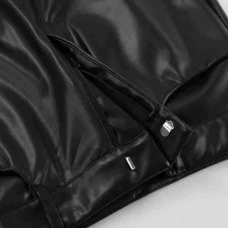 Autumn/Winter New Sexy Split Black Leather Skirt Commuter Leather High Waist Straight Skirt Mid-Length