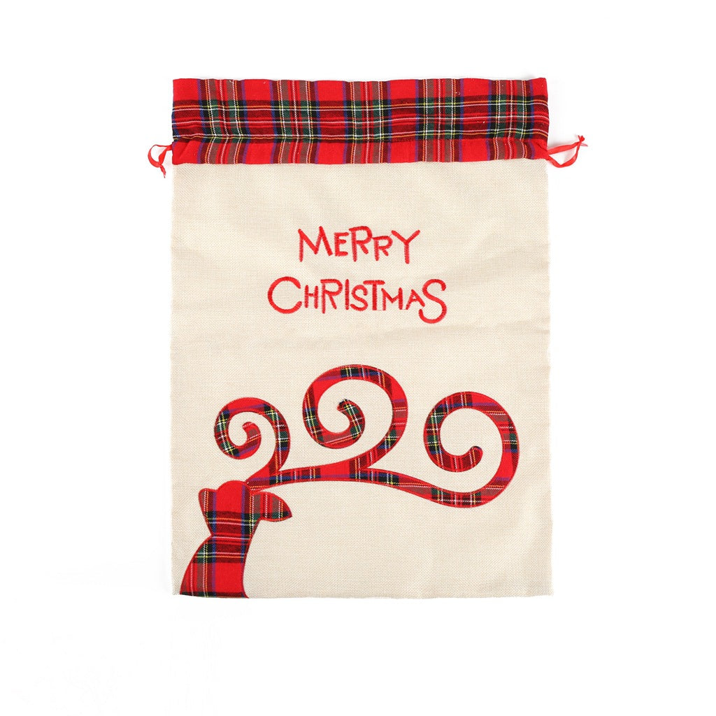 New Linen Old Elk Christmas Gift Bag Tote Christmas Gift Bag Drawstring Bundle Pocket Decoration