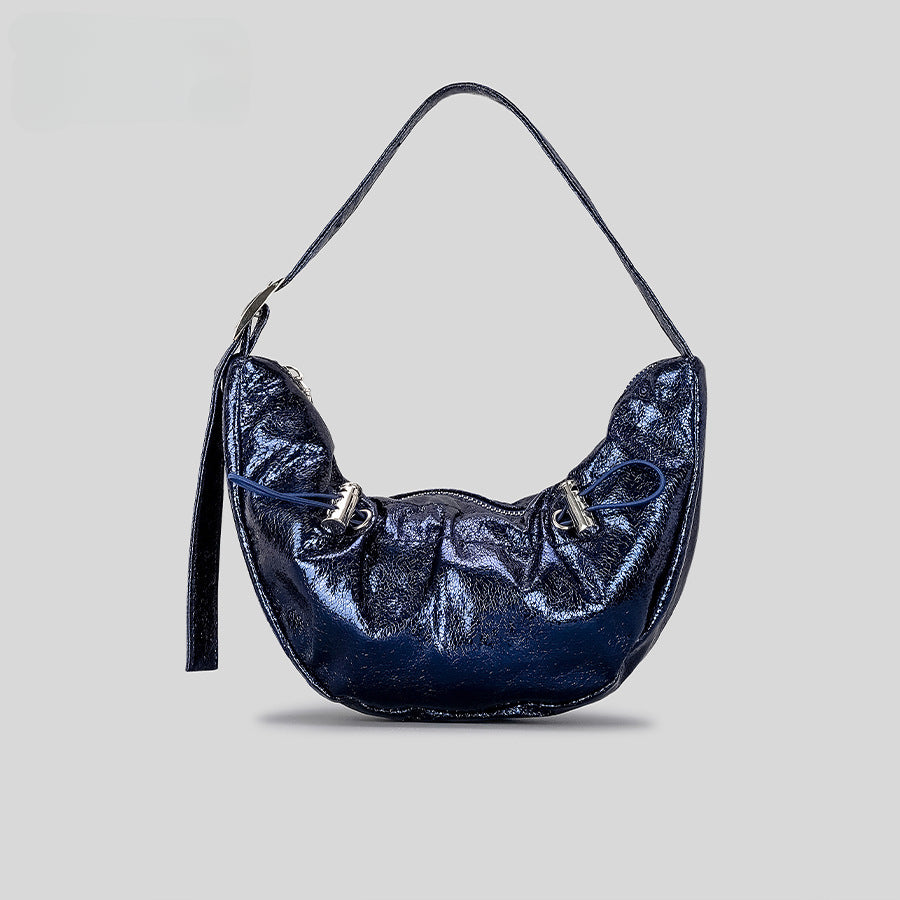 Pvc Drawing Crescent Bag High-Grade Pleated Dumpling Bag Fashion Trend Lacquered Underarm Bag