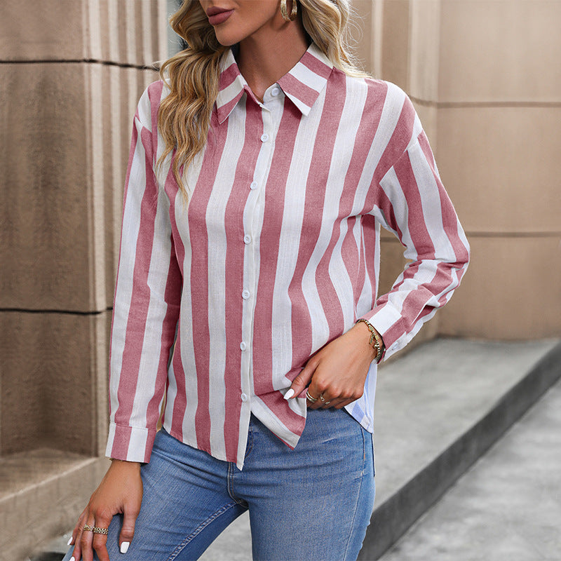 New Women's autumn cardigan, long-sleeved striped shirt